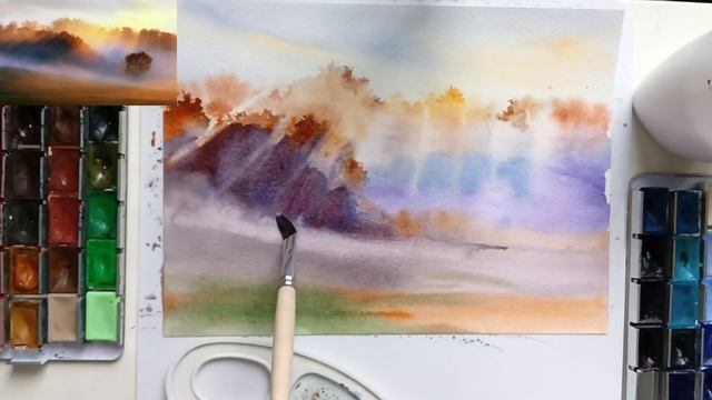 Туман акварелью | Как нарисовать туманное утро в лесу #туман #акварелью смотреть онлайн