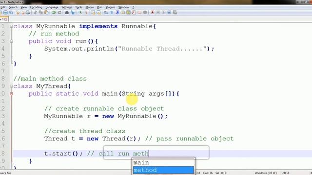 Creating Thread using Runnable interface in java Multi Threading.