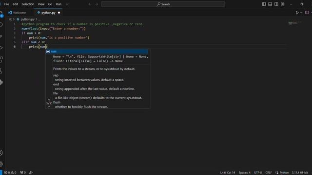 Python program to check if a number is positive, negative or zero