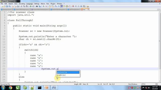Part 5 Switch Fall Through with Character in Java Programming