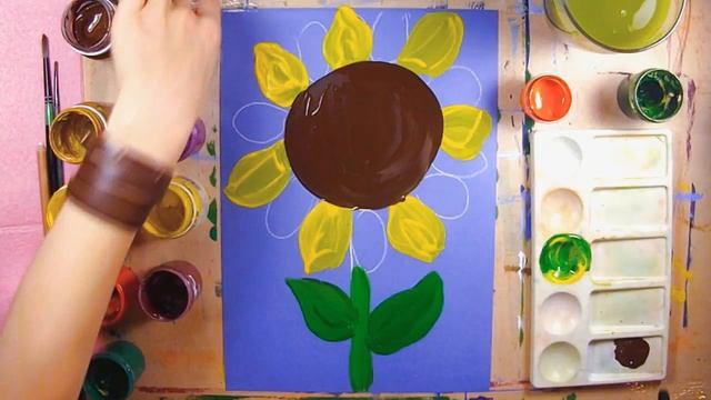 Как нарисовать подсолнух поэтапно - урок рисования для детей 2,5-4 лет. смотреть онлайн