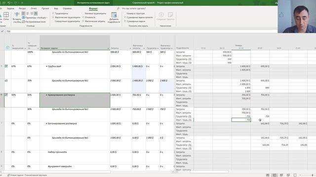Управление затратными ресурсами описанными как материальные в MS Project Pro
