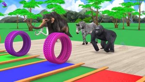 Mystery Door with Tires Breaking the Wall Cow Mammoth Gorilla Dinosaur Lion Buffalo Choose the Righ