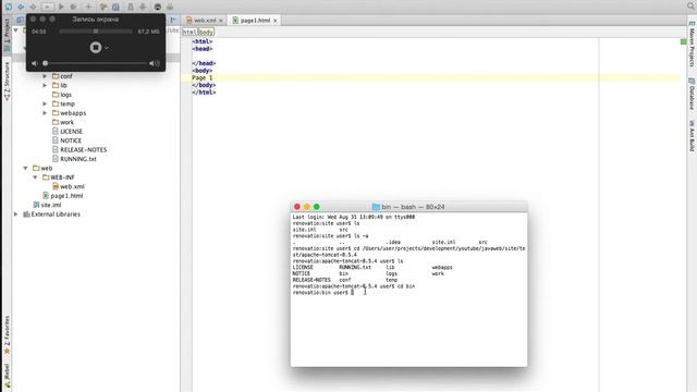 Java for web. Video #1. Intellij IDEA 14, Tomcat 8, Java 8, JSP, Deploy, Localhost смотреть онлайн