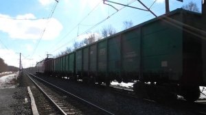 2ЭС6-461 "Синара" с грузовым поездом и встречный долго тифонящий ЭП2К-197 с пассажирским поездом