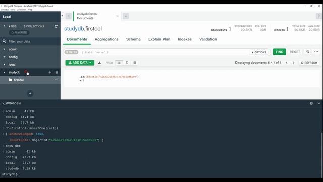 NoSQL MONGODB 입문강좌 2 show dbs collection insertone 디비 컬렉션 조회 데이터 입력 몽고디비