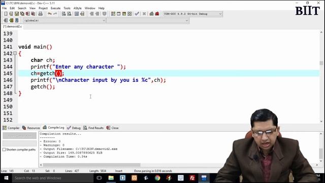 Unformatted Input Output Function in C Programing | By Professor Pankaj Gupta | BIIT