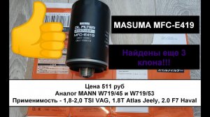 Распил масляного фильтра MASUMA MFC-E419 (аналог MANN W719/45)