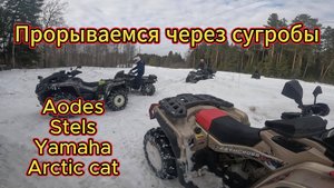 На квадроциклах через снег - Odes Mud Pro, Stels Gepard, Yamaha Grizzly, Arctic Cat.