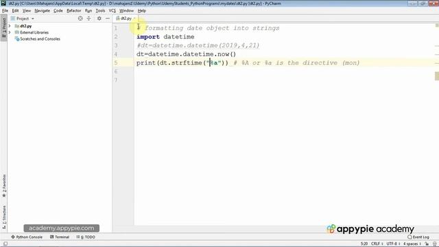 Formatting date objects into strings Part 1 - Lesson 75