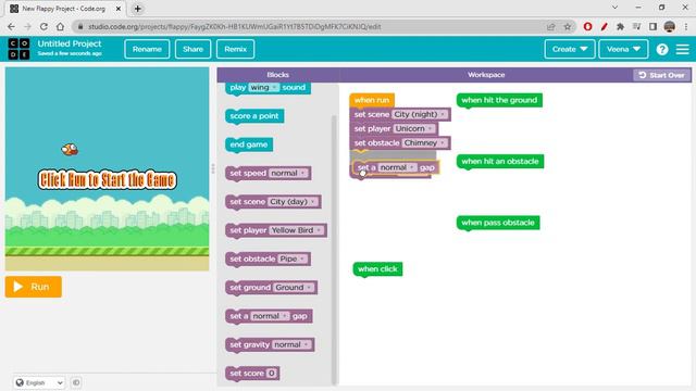 Flappy Bird game on code.org