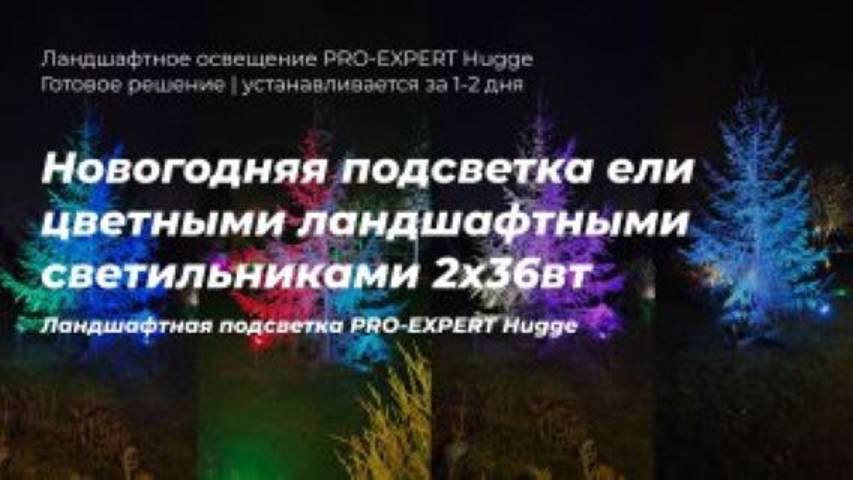 Новогодняя подсветка ели RGB цветными ландшафтными светильниками Pro-Expert Hugge 2x36вт