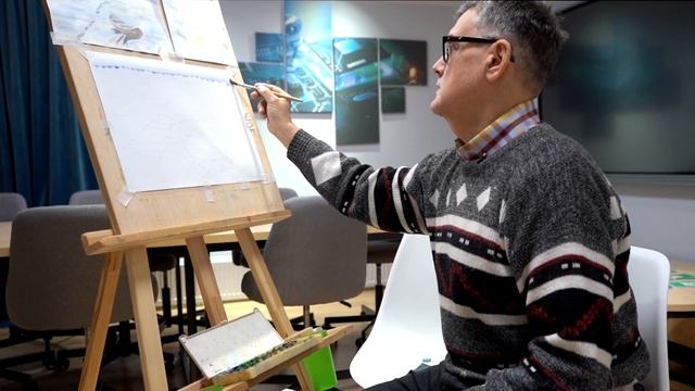 Уроки по рисованию - Зимний пейзаж акварелью | ЦМД «Братеево» смотреть онлайн