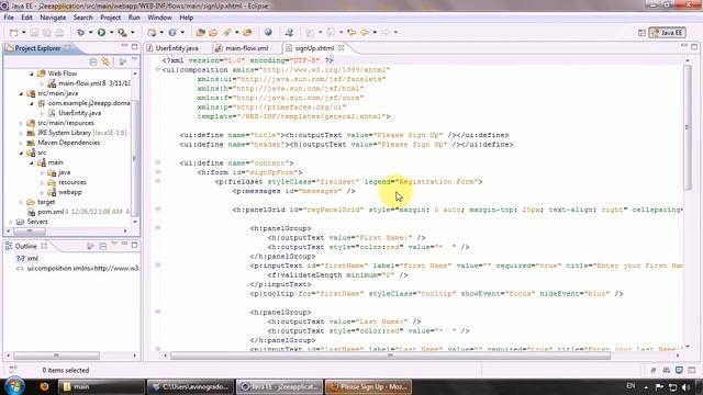 Java EE J2EE Tutorial for beginners Part14   Create Java model for SignUp, bind model to view