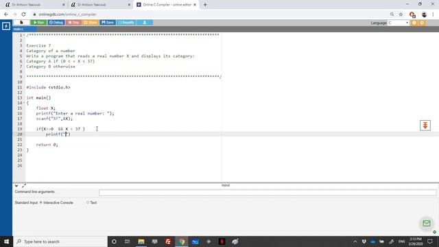 Algorithmics & Programming - Exercise - Category of a number