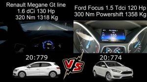 Ford Focus 1.5 Tdci 120 Hp Powershift VS Renault Megane 4 GT line 1.6 dCi 130 Hp 0-190 Race