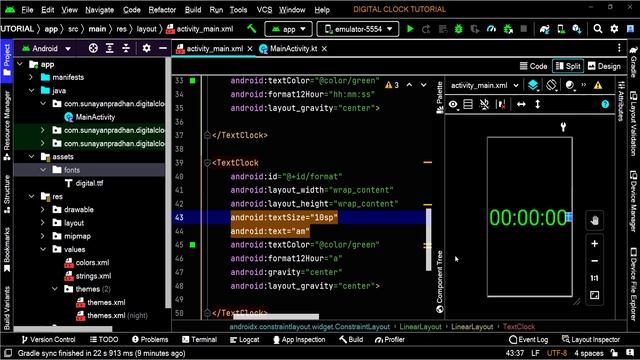 DIGITAL CLOCK - Android Studio | Android Development Tutorial | Java | Kotlin | Techno Sp