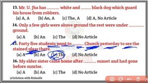 Articles A An The questions | Articles A An The in English Grammar | Articles Practice Set Exercise