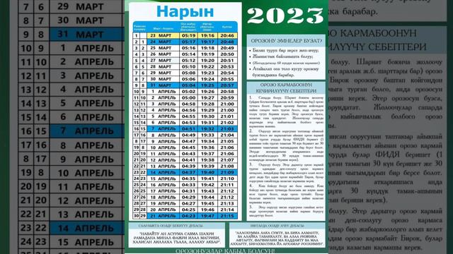 Календарь ОРОЗО НАРЫН 2023!