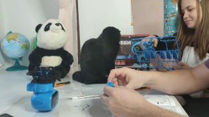 Настя и папа играют собирают робота Тобби