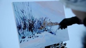 Зимняя живопись. Рисуем маслом на природе зимой. Пленер на замерзшей реке. Сухонос Мария