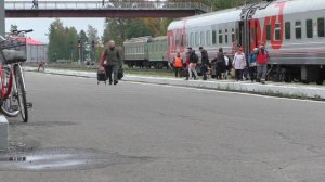 Прибытие поезда Оредеж – Дно, «вокзальный движ». Зелёные вагоны заправляют водой; дновский кот