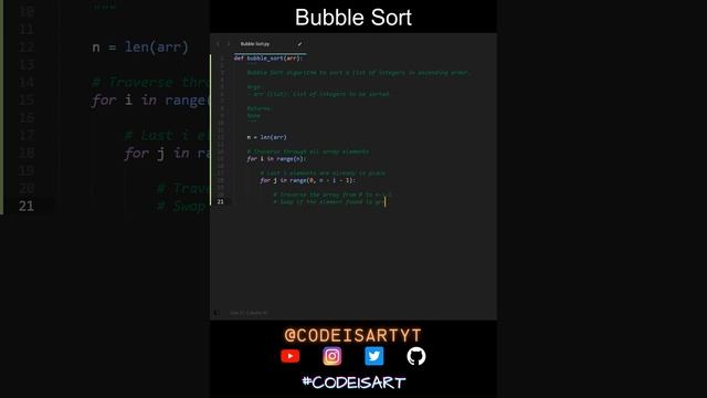 Bubble Sort Code in Python | Sorting Algorithms | Python Coding Tutorial | Python Coding Interview