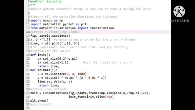 How to code for moving sin wave using matplotlib in python? #python_seeker #python #matplotlib