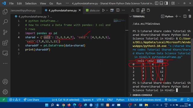 Data Science - Python DataFrame with Pandas || Create Dataframe || Data Science Tutorial in Hindi 4