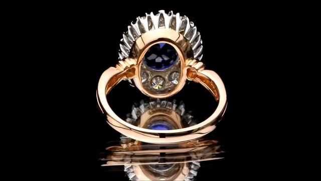 585 Solid Rose and White Gold Genuine Sapphire & Diamond Russian Style Ring смотреть онлайн