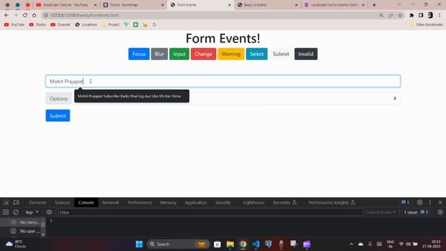 JavaScript Form Events | Interacting Forms ?✅? | JavaScript Tutorial 2023 Hindi #32 | Mohit Prajapa