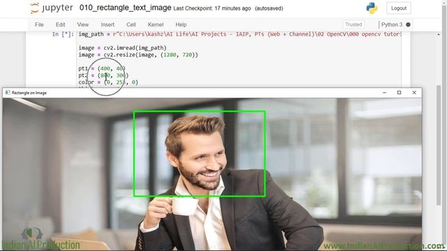 How do you draw a rectangle and Text in OpenCV | OpenCV Tutorial in Hindi | Computer Vision