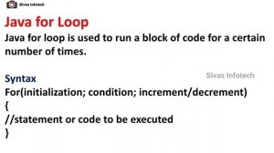 for loop in java || Control Statements in java || java in tamil ||Sivas Infotech