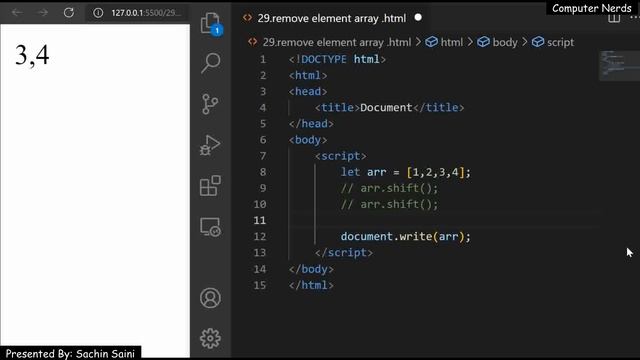29 Remove elements from array using splice shift & pop | JavaScript Tutorial for beginners in Hindi