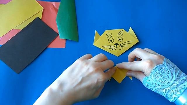 Кошка оригами,как сделать маску кошки из бумаги .