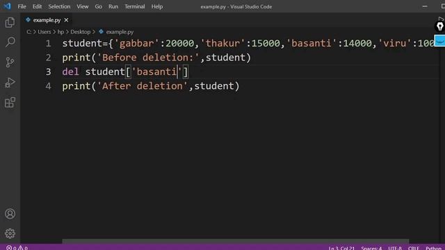 Removing Dictionary Items|Dictionary in Python Operations|Deletion of Items