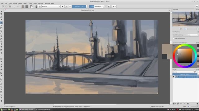 City landscape with two fishermen. Quick sketch with Krita. смотреть онлайн