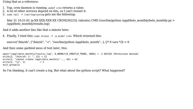 cronjob not executing python script - tried strace смотреть онлайн
