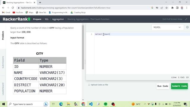 #26 Revising Aggregation - The Count Function || HackerRank SQL solution || Hacker Rank Solutions