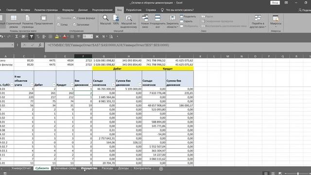 Excel 1С УниверсальныйОтчет СальдоОбороты Аудит