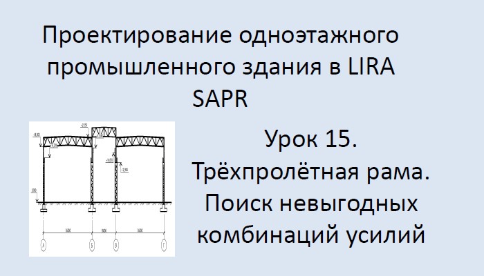 Одноэтажное промышленное здание в Lira Sapr Урок 15 Трёхпролётная рама. Поиск невыгодных РСУ.