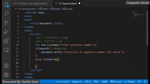 15. How to find Factorial of a number in JavaScript | JavaScript Program for beginners in Hindi