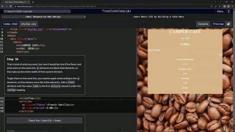 learn2code | freeCodeCamp (New) Responsive Web Design - Cafe Menu: Step 36