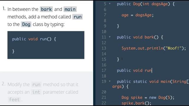 Codecademy Learn Java, Methods part 2, Object Oriented Java
