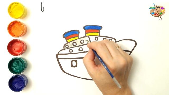 Как нарисовать раскраску кораблик / мультик раскраска корабль для детей / Раскраски и рисунки Малыша смотреть онлайн