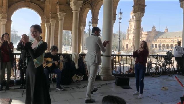 Young dancers practicing the art of flamenco - Plaza de Espana, Seville, Spain смотреть онлайн