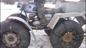 Болотоход, из мотоцикла иж, своими руками. Езда по глубокому снегу.
