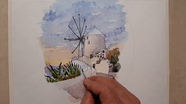 Санторини. Греция. Акварель. Santorini. Greece. Watercolor. смотреть онлайн