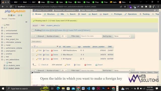 How to create foreign Key in PHP OR phpMyAdmin || create relation between 2 tables