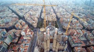 Barcelona, Sagrada Familia Cathedral at Sunrise Aerial Tour (4K footage)